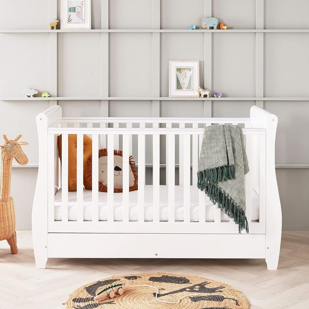 Babymore Stella 2 Piece Nursery Room Set White - 1 Baby Cot Bed & 1 Chest Changer With 3 Double Handle Drawers, Wooden Chest Of Drawer Storage Cabinet | 2 Piece Stella Nursery Room Furniture White - Image 3