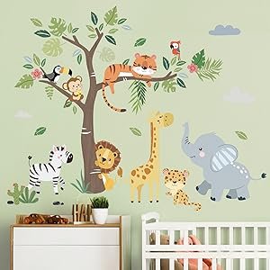 Jungle Animals Wall Stickers Kids Room Baby Nursery Bedroom Wall Decor