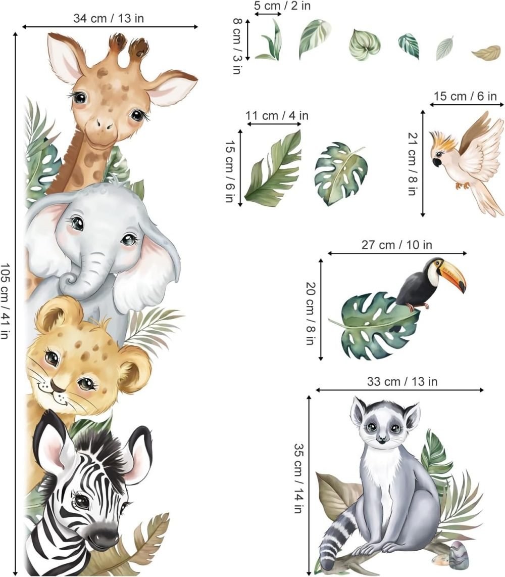 decalmile Jungle Animals Tree Wall Decals Elephant Giraffe Lion Safari Wall Stickers Baby Nursery Kids Bedroom Living Room Wall Decor - Image 4