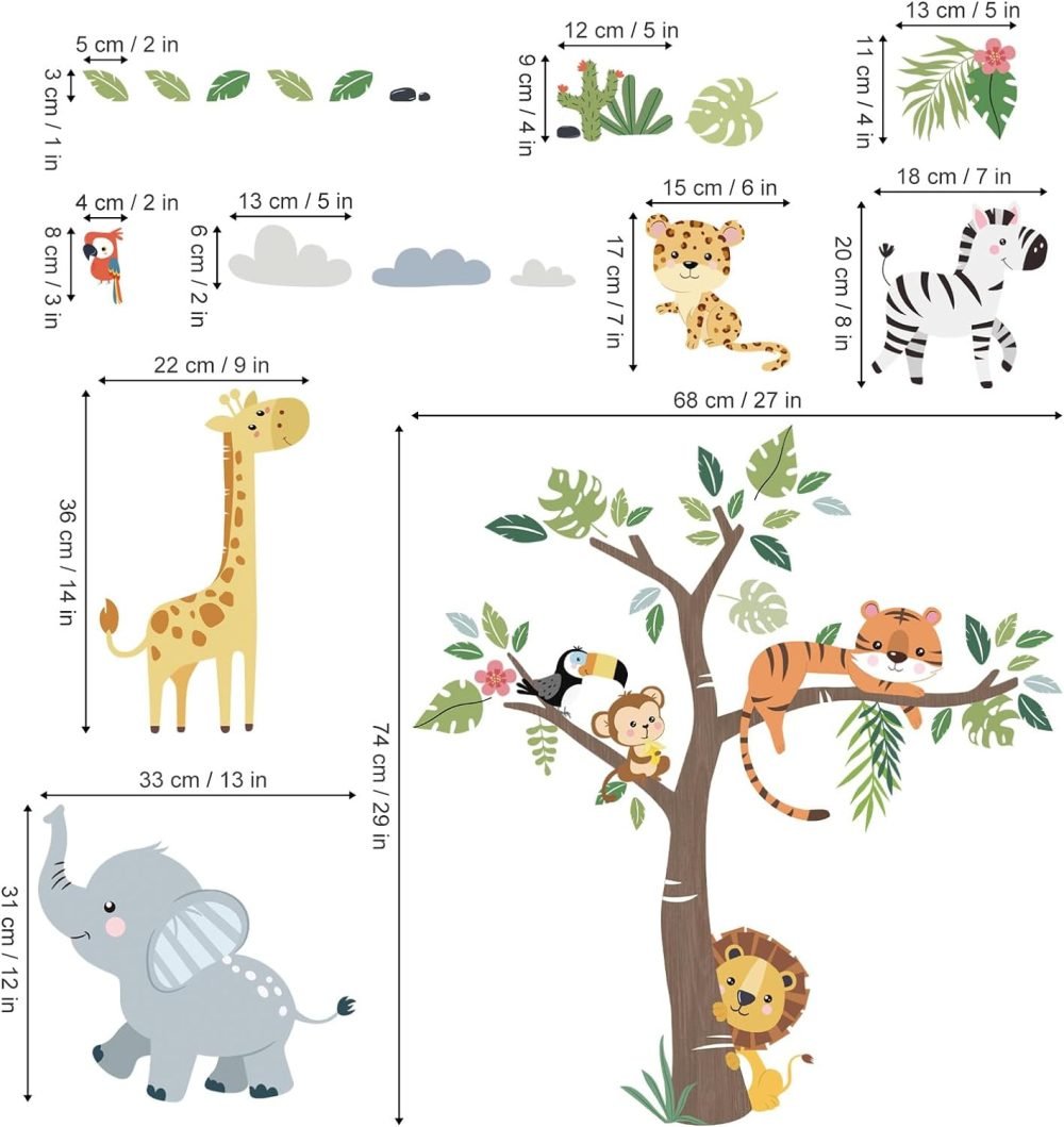 decalmile Jungle Animals Tree Wall Decals Elephant Giraffe Lion Safari Wall Stickers Baby Nursery Kids Bedroom Living Room Wall Decor - Image 10