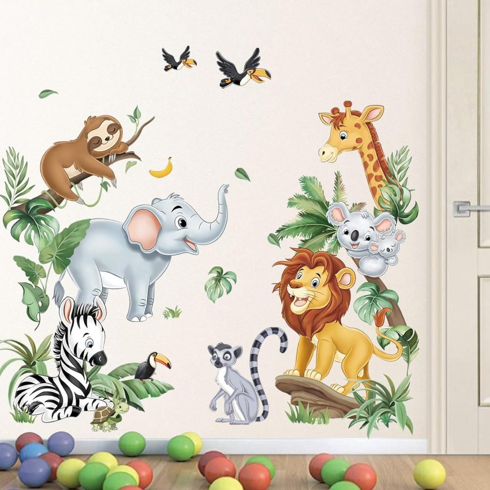 decalmile Jungle Animals Tree Wall Decals Elephant Giraffe Lion Safari Wall Stickers Baby Nursery Kids Bedroom Living Room Wall Decor - Image 11