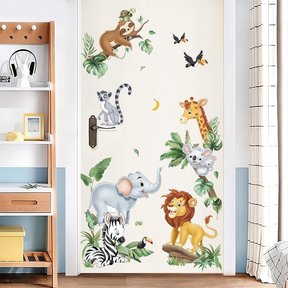 decalmile Jungle Animals Tree Wall Decals Elephant Giraffe Lion Safari Wall Stickers Baby Nursery Kids Bedroom Living Room Wall Decor - Image 12