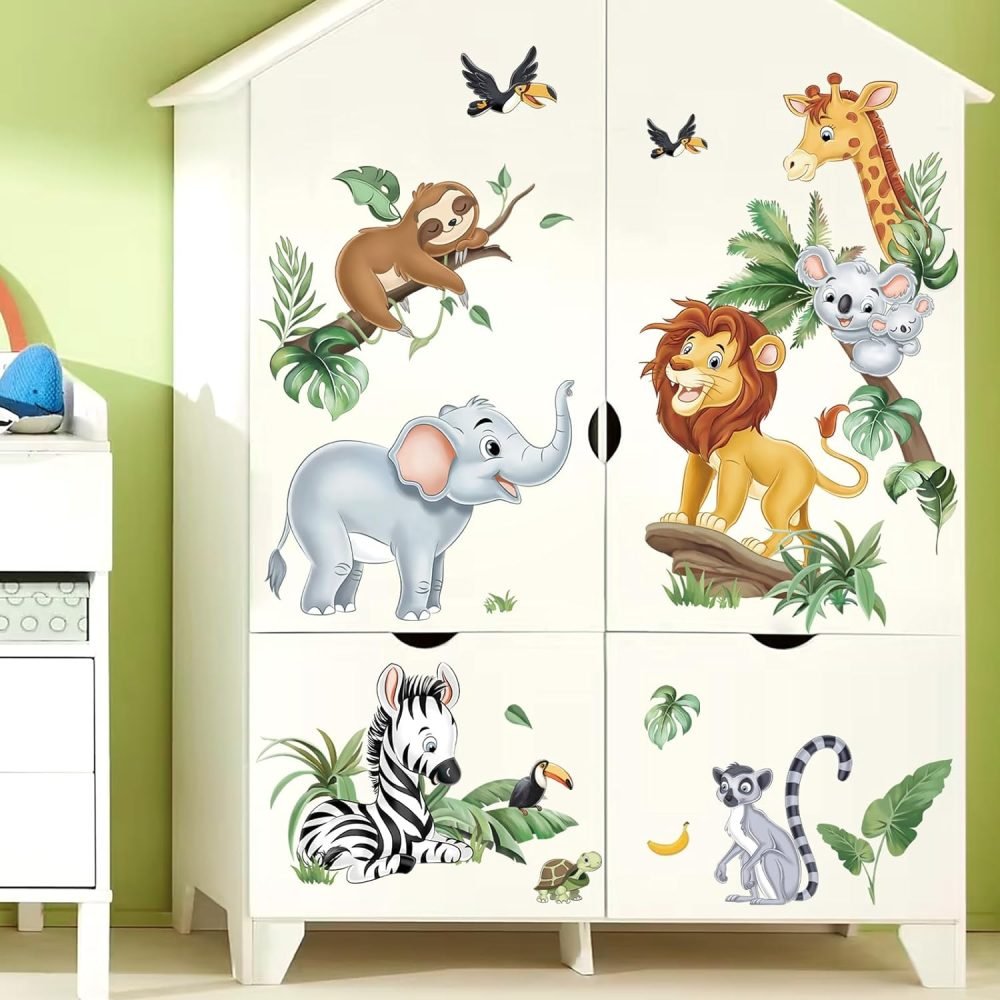 decalmile Jungle Animals Tree Wall Decals Elephant Giraffe Lion Safari Wall Stickers Baby Nursery Kids Bedroom Living Room Wall Decor - Image 13