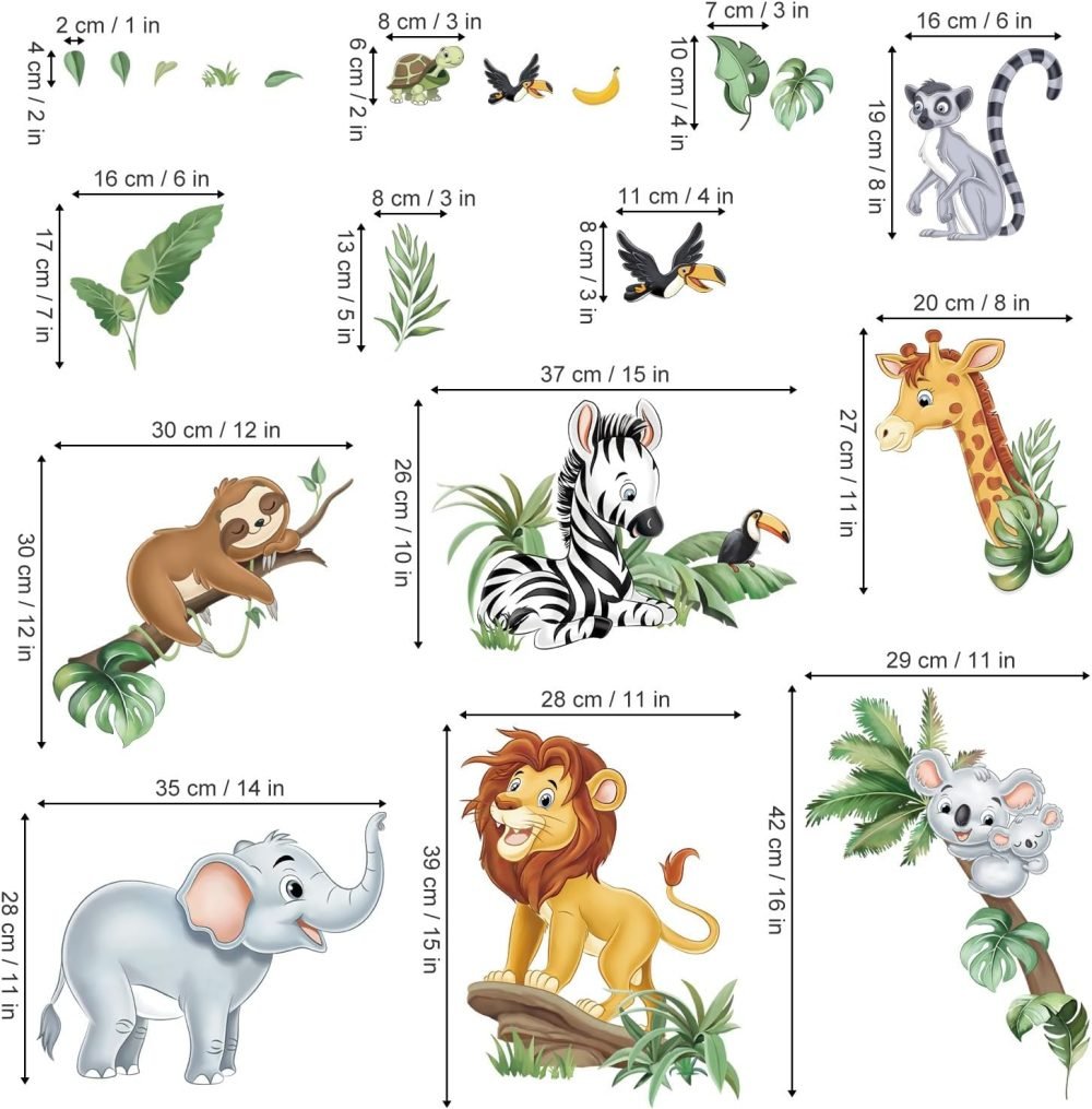 decalmile Jungle Animals Tree Wall Decals Elephant Giraffe Lion Safari Wall Stickers Baby Nursery Kids Bedroom Living Room Wall Decor - Image 14