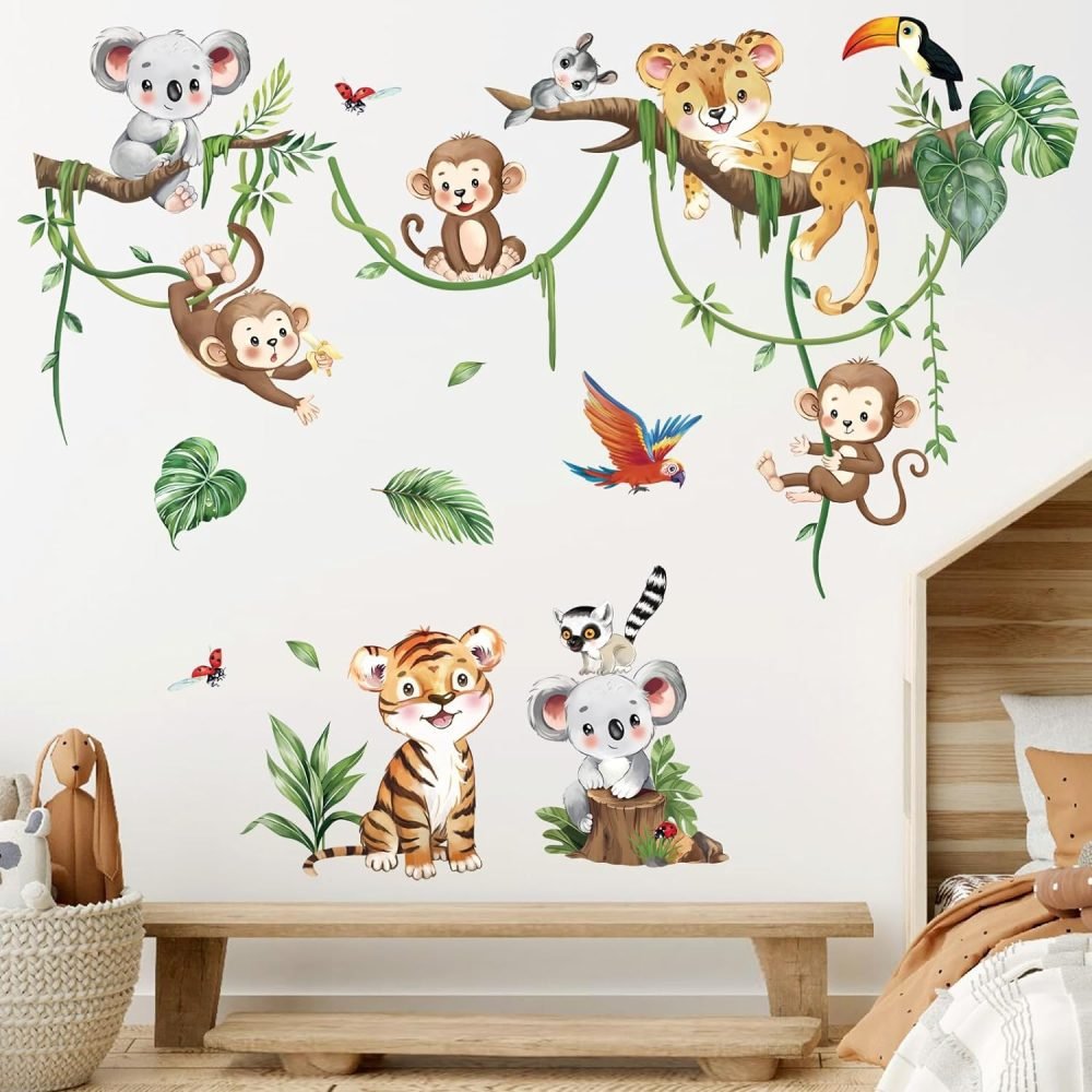 decalmile Jungle Animals Tree Wall Decals Elephant Giraffe Lion Safari Wall Stickers Baby Nursery Kids Bedroom Living Room Wall Decor - Image 15