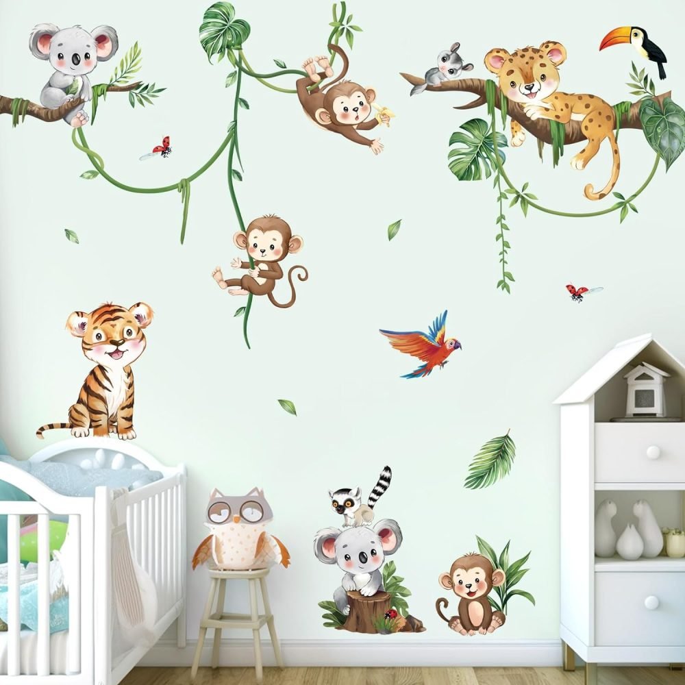 decalmile Jungle Animals Tree Wall Decals Elephant Giraffe Lion Safari Wall Stickers Baby Nursery Kids Bedroom Living Room Wall Decor - Image 16