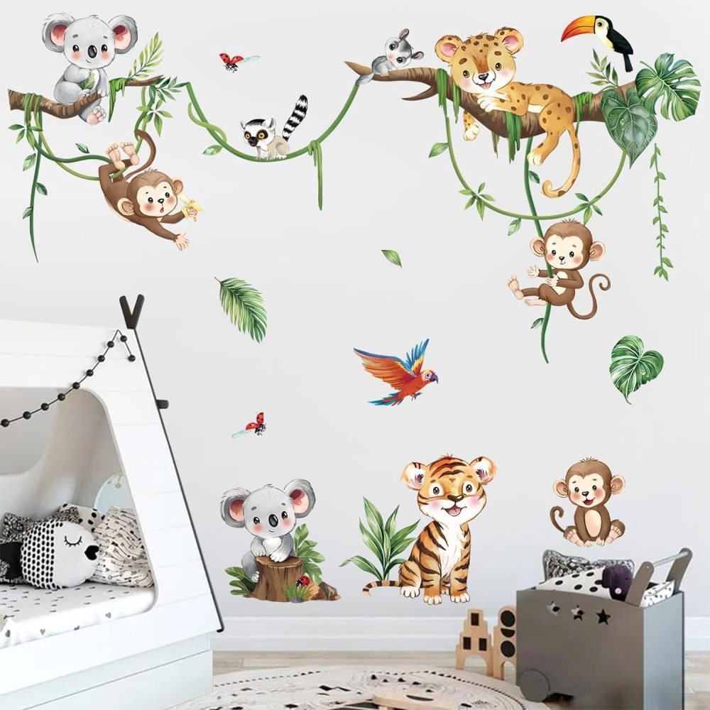 decalmile Jungle Animals Tree Wall Decals Elephant Giraffe Lion Safari Wall Stickers Baby Nursery Kids Bedroom Living Room Wall Decor - Image 17