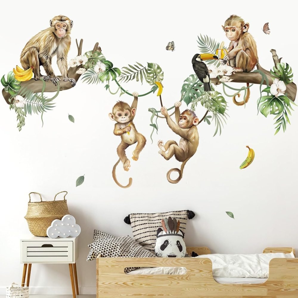 decalmile Jungle Animals Tree Wall Decals Elephant Giraffe Lion Safari Wall Stickers Baby Nursery Kids Bedroom Living Room Wall Decor - Image 20