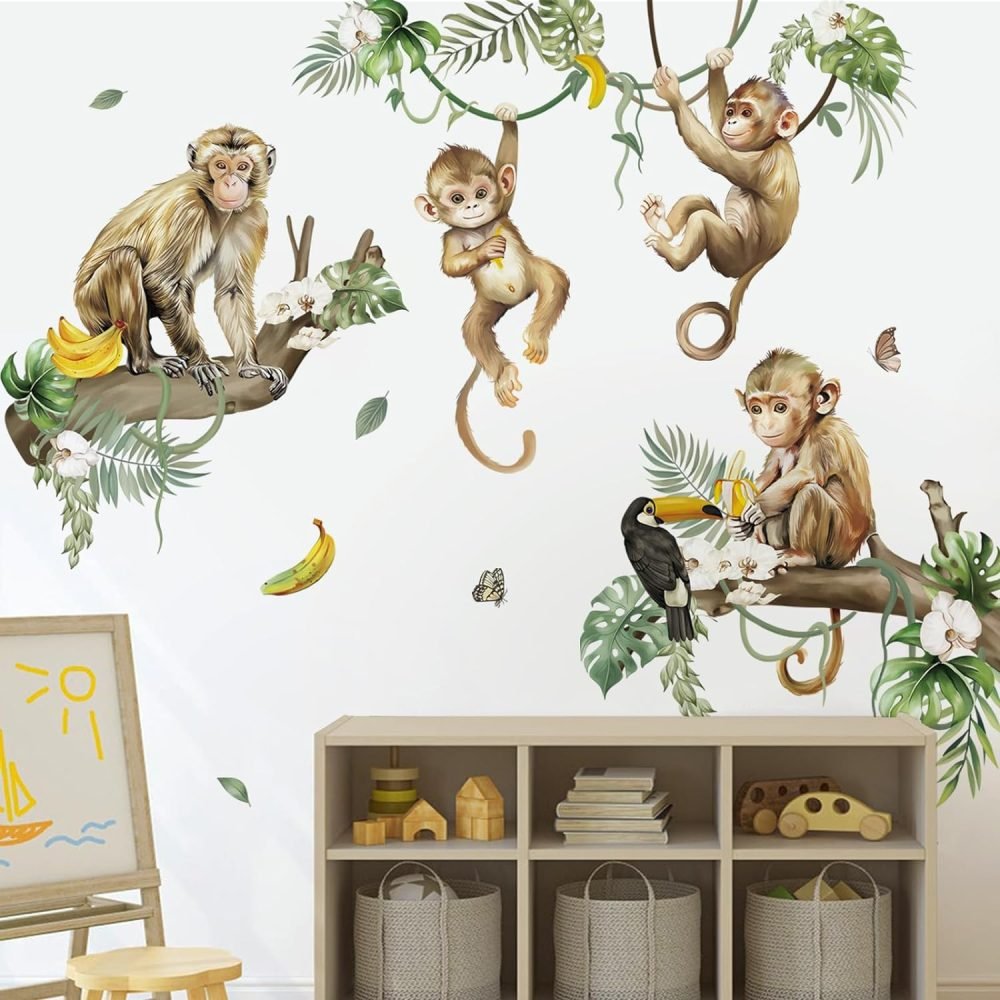 decalmile Jungle Animals Tree Wall Decals Elephant Giraffe Lion Safari Wall Stickers Baby Nursery Kids Bedroom Living Room Wall Decor - Image 21