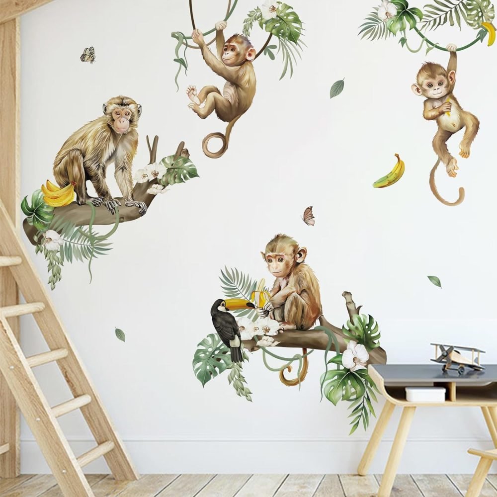 decalmile Jungle Animals Tree Wall Decals Elephant Giraffe Lion Safari Wall Stickers Baby Nursery Kids Bedroom Living Room Wall Decor - Image 22