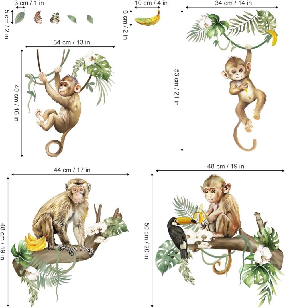 decalmile Jungle Animals Tree Wall Decals Elephant Giraffe Lion Safari Wall Stickers Baby Nursery Kids Bedroom Living Room Wall Decor - Image 23