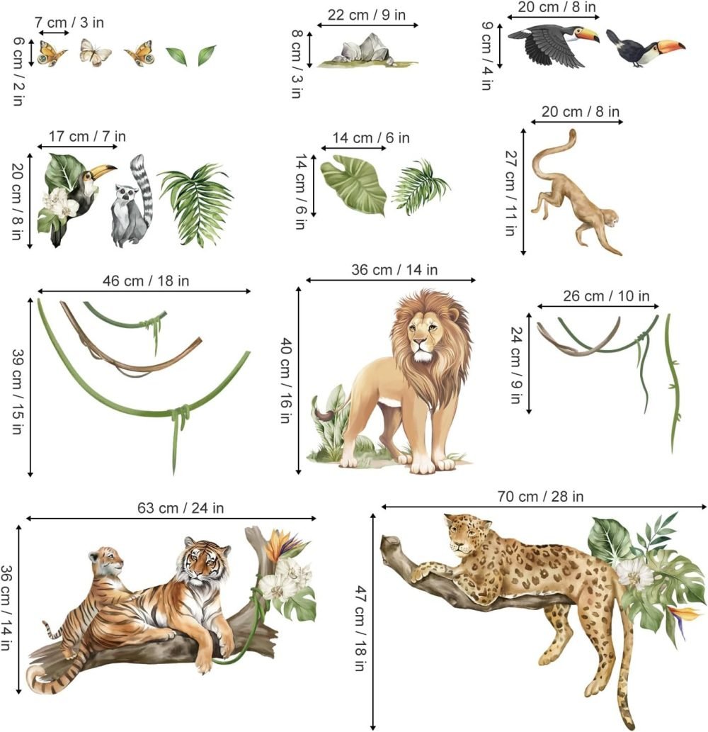 decalmile Jungle Animals Tree Wall Decals Elephant Giraffe Lion Safari Wall Stickers Baby Nursery Kids Bedroom Living Room Wall Decor - Image 27