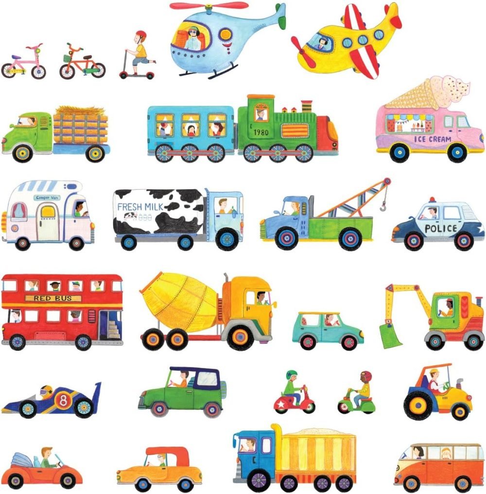 DECOWALL SG3-2308 The Road and Transports Kids Wall Stickers Decals Peel and Stick Removable for Nursery Bedroom Living Room Art murals Decorations