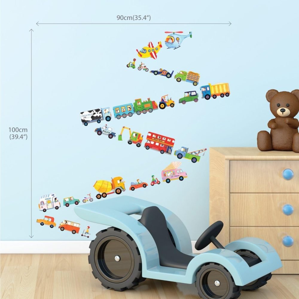 DECOWALL SG3-2308 The Road and Transports Kids Wall Stickers Decals Peel and Stick Removable for Nursery Bedroom Living Room Art murals Decorations - Image 2