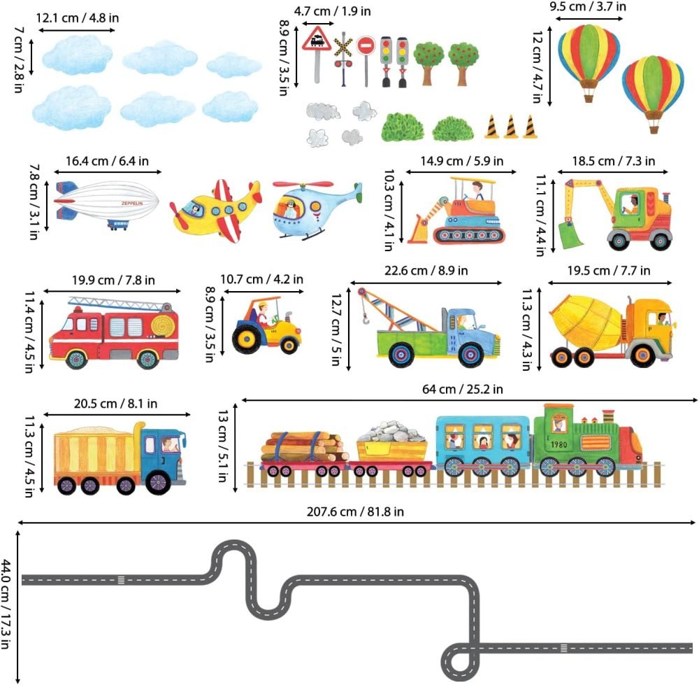 DECOWALL SG3-2308 The Road and Transports Kids Wall Stickers Decals Peel and Stick Removable for Nursery Bedroom Living Room Art murals Decorations - Image 20