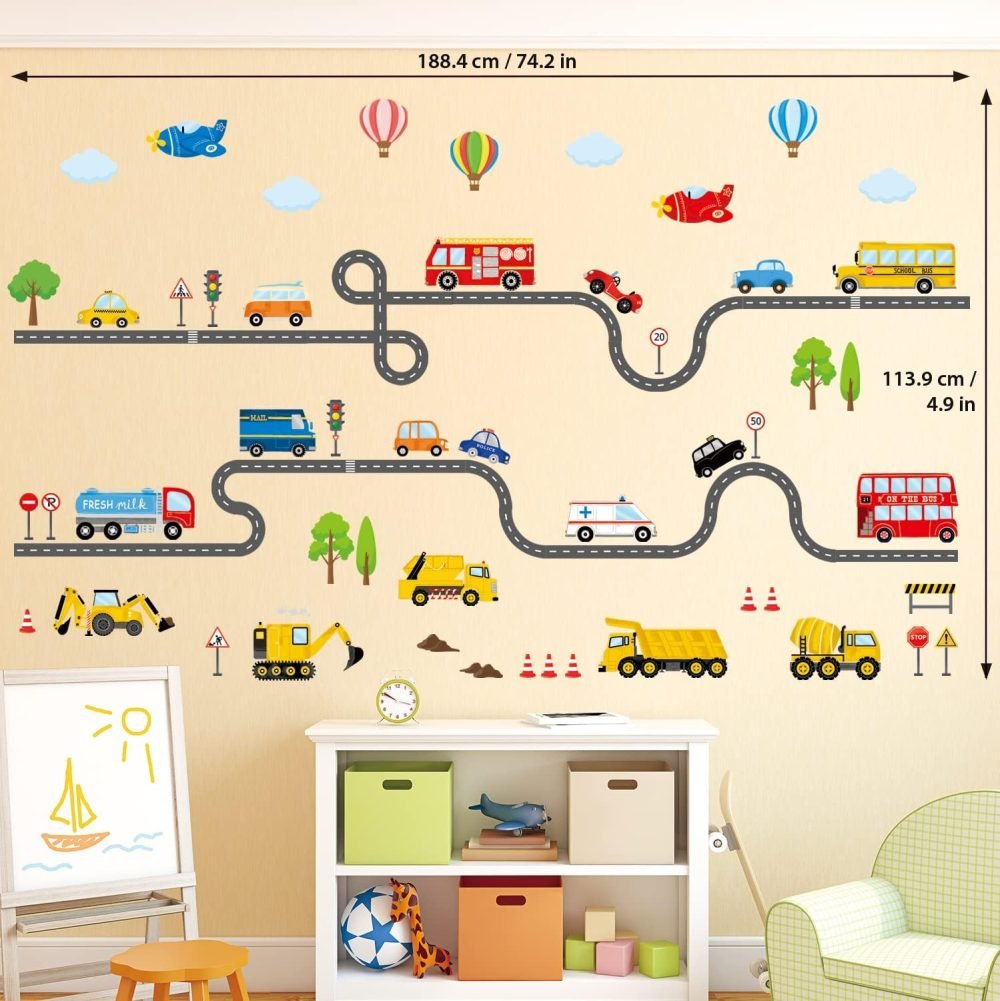 DECOWALL SG3-2308 The Road and Transports Kids Wall Stickers Decals Peel and Stick Removable for Nursery Bedroom Living Room Art murals Decorations - Image 26