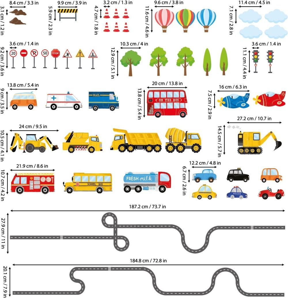 DECOWALL SG3-2308 The Road and Transports Kids Wall Stickers Decals Peel and Stick Removable for Nursery Bedroom Living Room Art murals Decorations - Image 27
