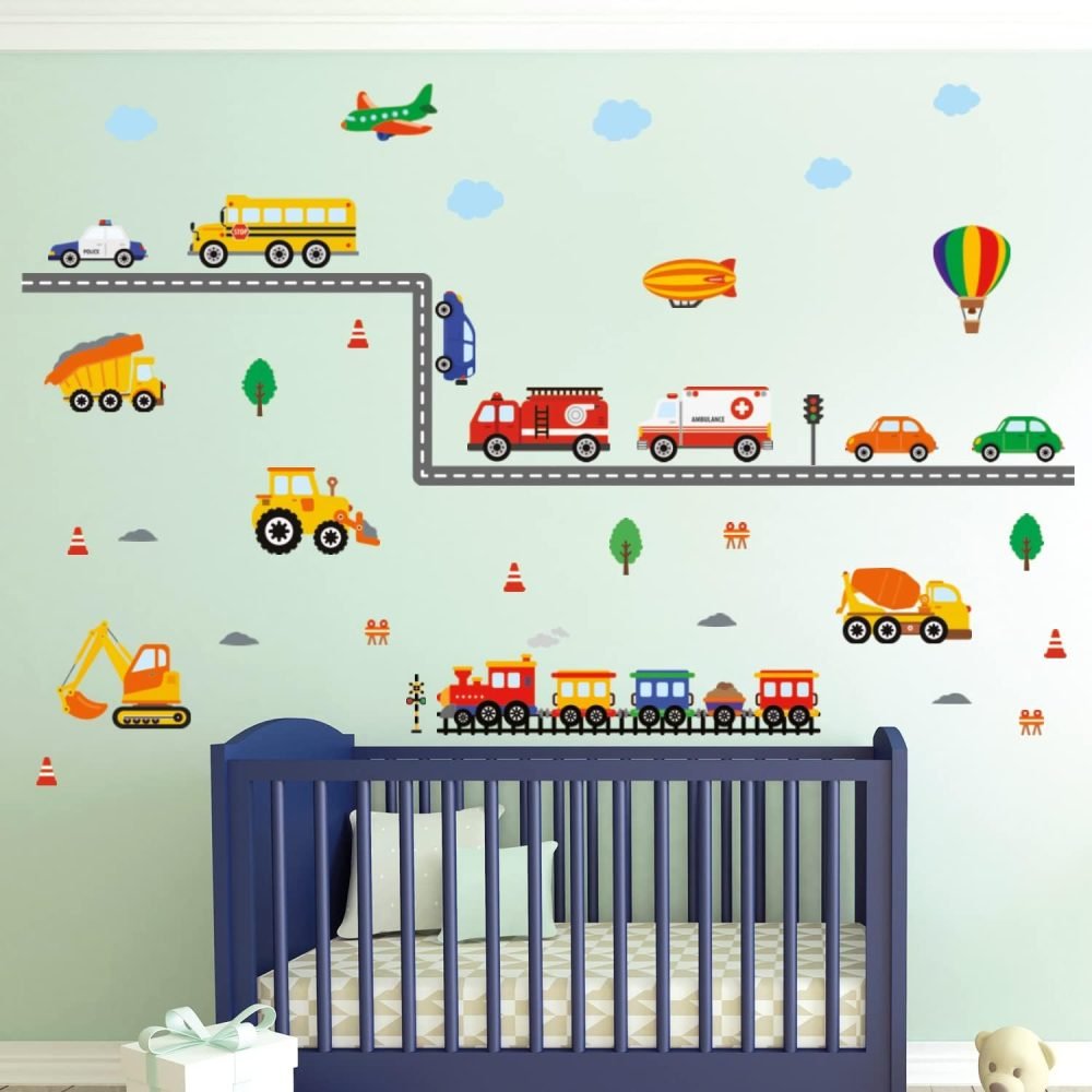 DECOWALL DS-8047 Construction Vehicles Road Wall Stickers Truck Excavator Cars Transportation Decals for Kids Boys Bedroom Nursery Playroom Living Room Art Decor Removable - Image 3