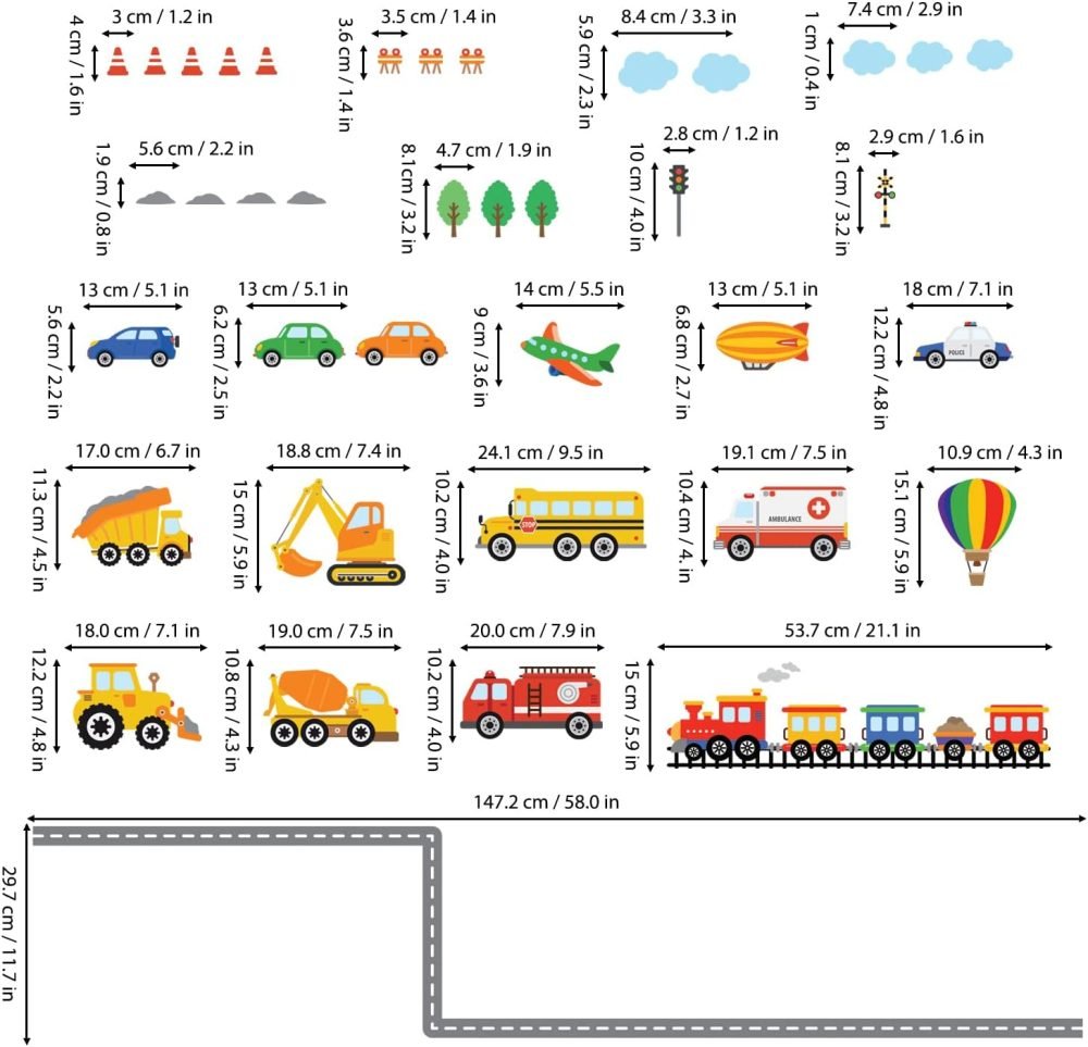DECOWALL DS-8047 Construction Vehicles Road Wall Stickers Truck Excavator Cars Transportation Decals for Kids Boys Bedroom Nursery Playroom Living Room Art Decor Removable - Image 6